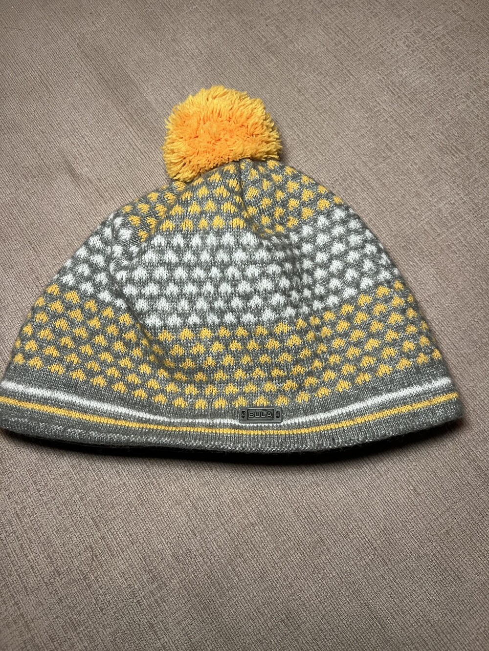 Bula Hat Beanie Fitted Mens One Size Gray Yellow Winter Pom Pom PrimaLoft
